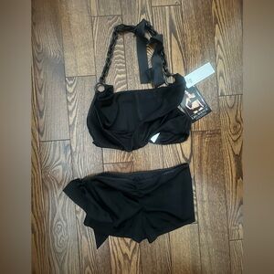 Leg Avenue Black Two-Piece Draped Crop Top and Shorts Set